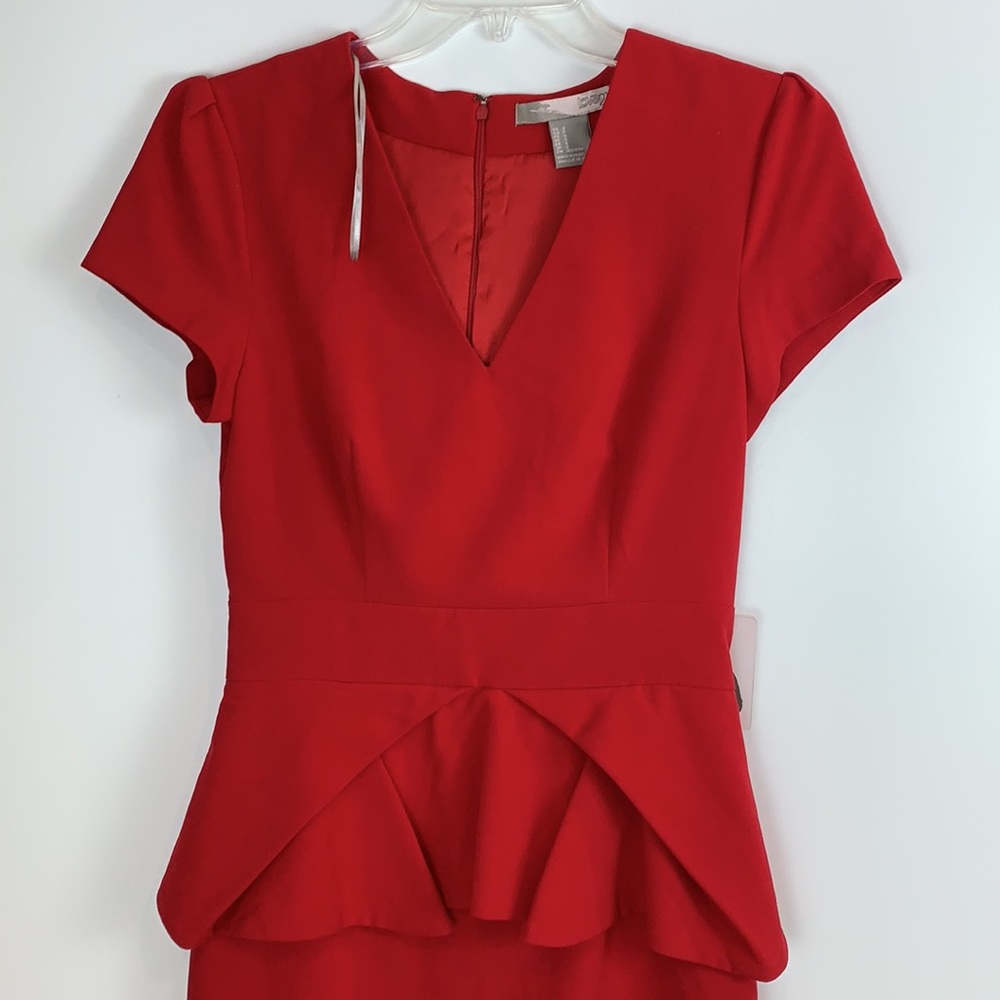 For Love 21 Red Fitted Peplum Short Sleeve Dress